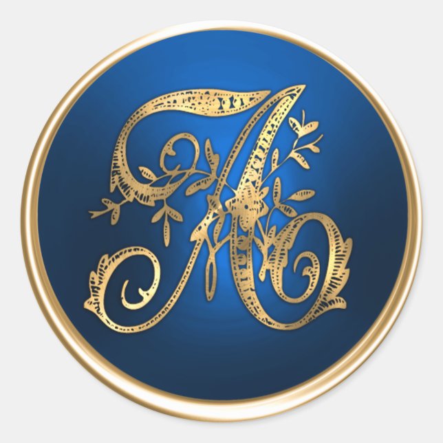Gold and Blue Monogram A Envelope Seal (Front)
