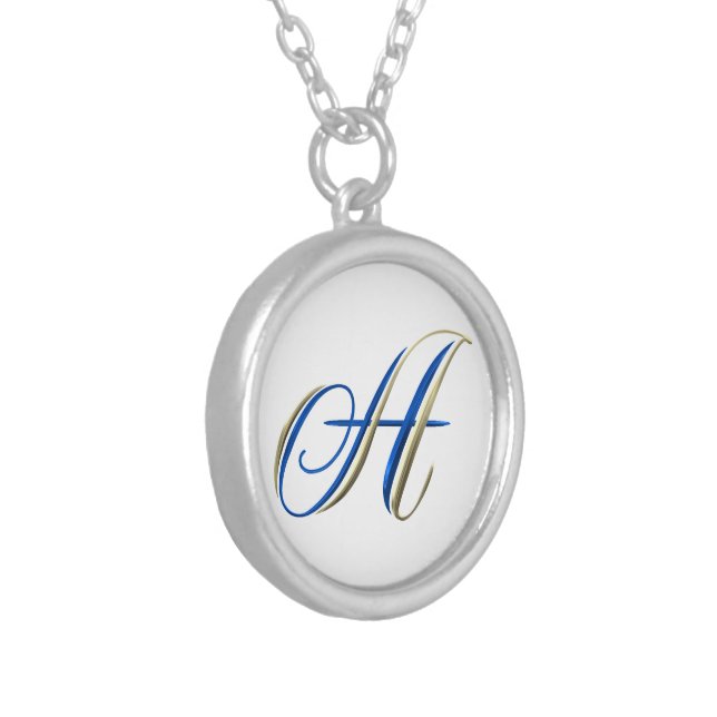 Gold and Blue monogram A initials Necklace Jewelry (Front Left)