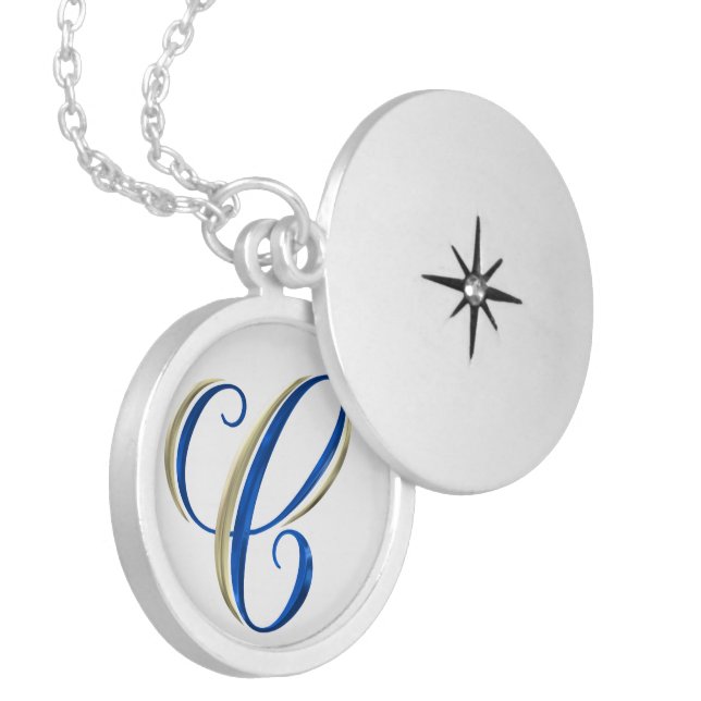 Gold and Blue monogram C initials Necklace Jewelry (Front Left)