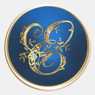 Gold and Blue Monogram E Envelope Seal