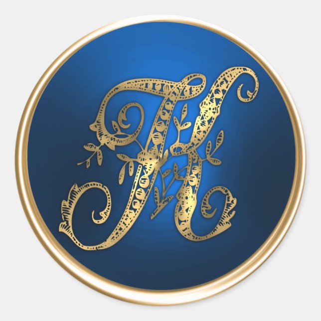 Gold and Blue Monogram K Envelope Seal (Front)