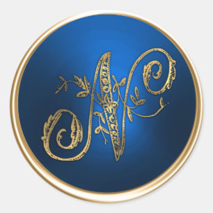 Gold and Blue Monogram N Envelope Seal