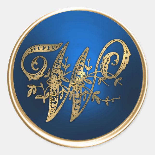Gold and Blue Monogram W Envelope Seal (Front)
