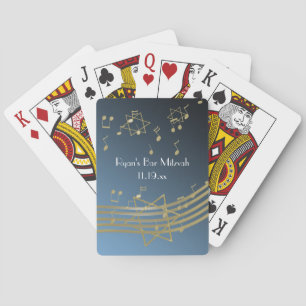 Gold and Blue Music Bar Mitzvah Poker Cards