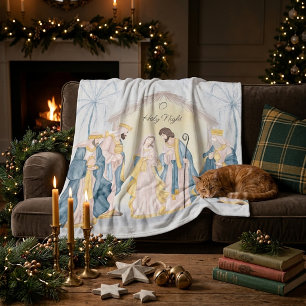 Gold and blue nativity holiday fleece blanket