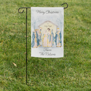 Gold and blue nativity holiday  garden flag