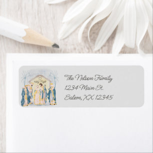 Gold and blue nativity holiday label