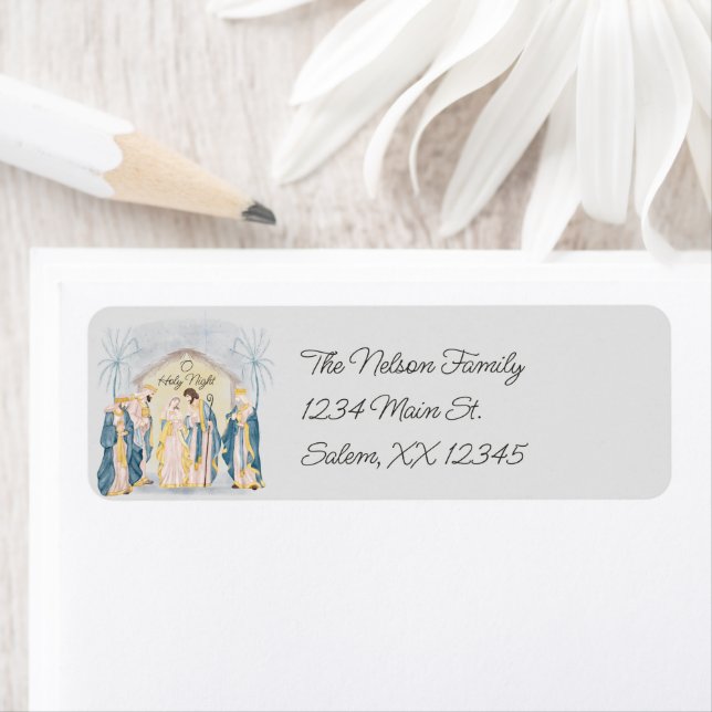 Gold and blue nativity holiday  label (Insitu)