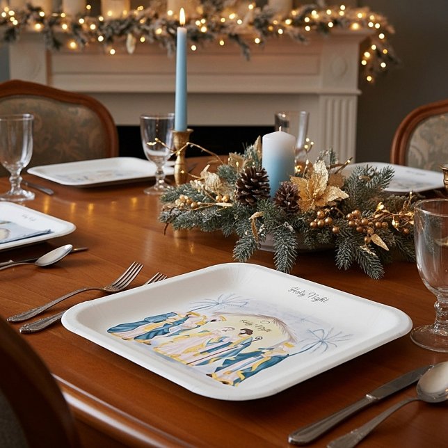 Gold and blue nativity holiday  paper plates (Creator Uploaded)