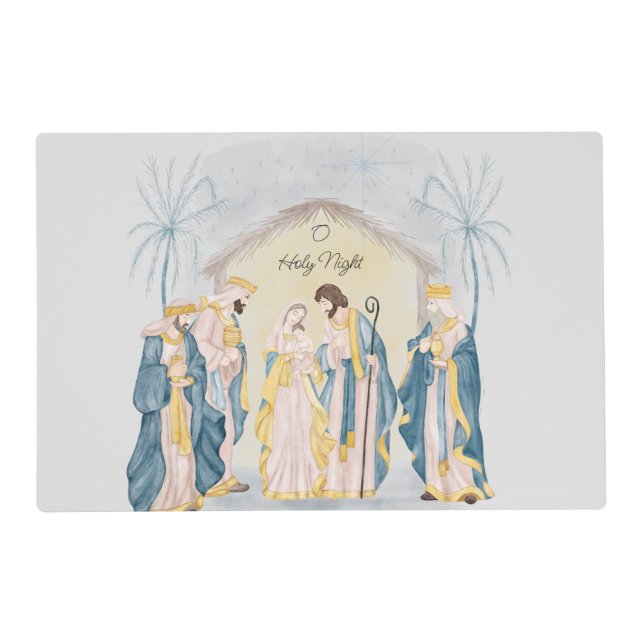 Gold and blue nativity holiday  placemat (Front)