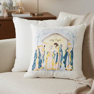 Gold and blue nativity holiday  throw pillow