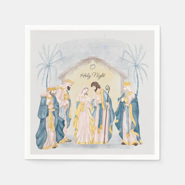 Gold and blue nativity  napkins (Front)