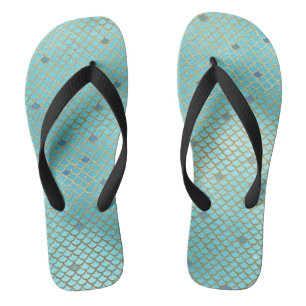 Gold and Blue Ombre Mermaid Scales Flip Flops