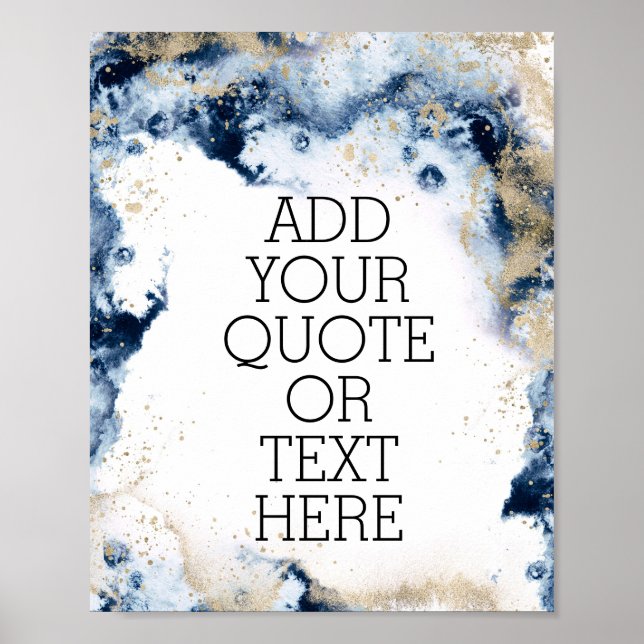 Gold and Blue painted  Personalized Quote Poster (Front)