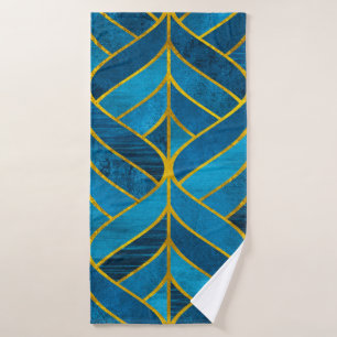 Gold and blue pattern on grunge background, seamle bath towel