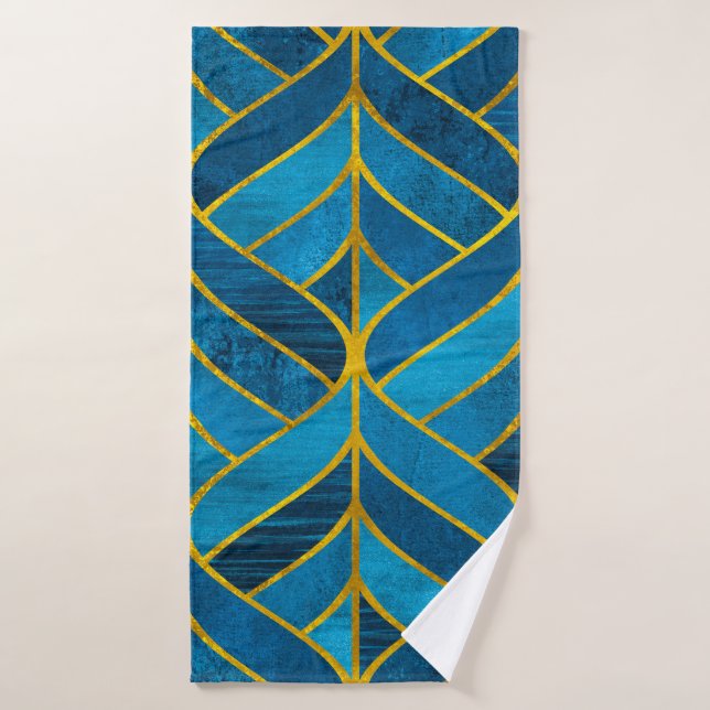 Gold and blue pattern on grunge background, seamle bath towel (Bath Towel)