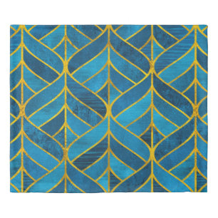 Gold and blue pattern on grunge background, seamle duvet cover