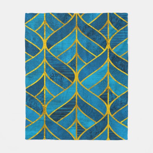 Gold and blue pattern on grunge background seamle fleece blanket