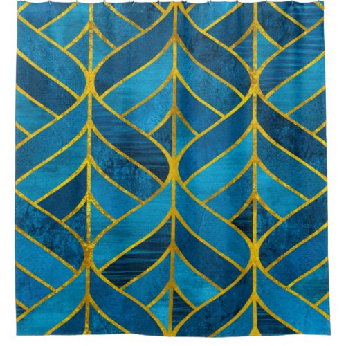 Gold and blue pattern on grunge background seamle shower curtain