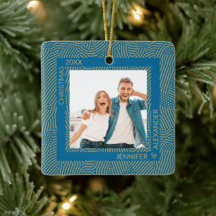 Gold and Blue Photo Ceramic Ornament
