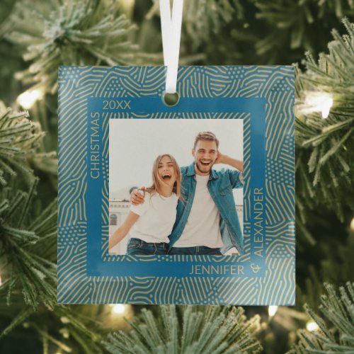 Gold and Blue Photo Glass Ornament