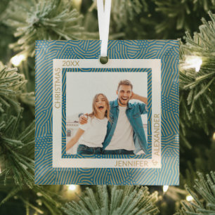 Gold and Blue Photo Glass Ornament