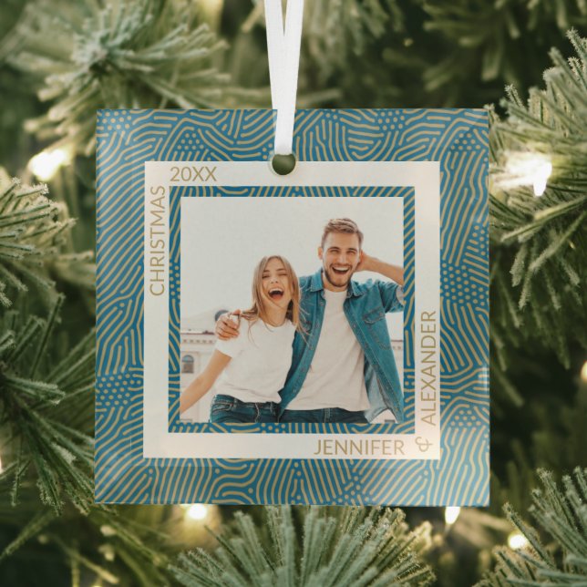 Gold and Blue Photo Glass Ornament (Insitu)