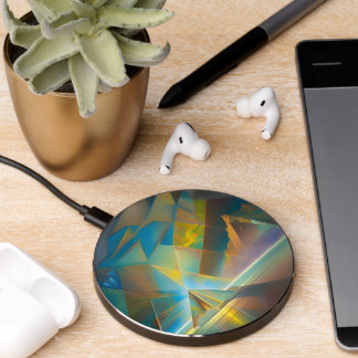 gold and blue pyramid abstract art wireless charger 