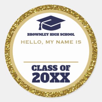 Gold and blue reunion name tag 