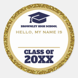 Gold and blue reunion name tag