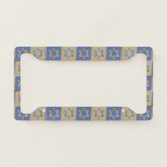 Gold and Blue Star Of David License Plate Frame (Front)