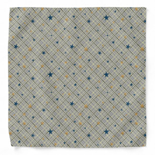 Gold and blue stars on a grey checkered background bandana
