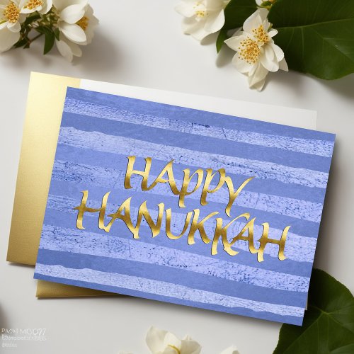 Gold and Blue Stripe Happy Hanukkah Card