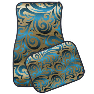 Gold and Blue Swirl Pattern Design Car Mat