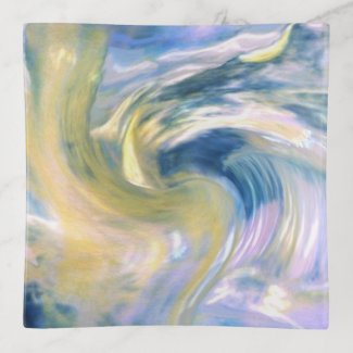 Gold and Blue Swirled Abstract Tidal Wave Trinket Tray