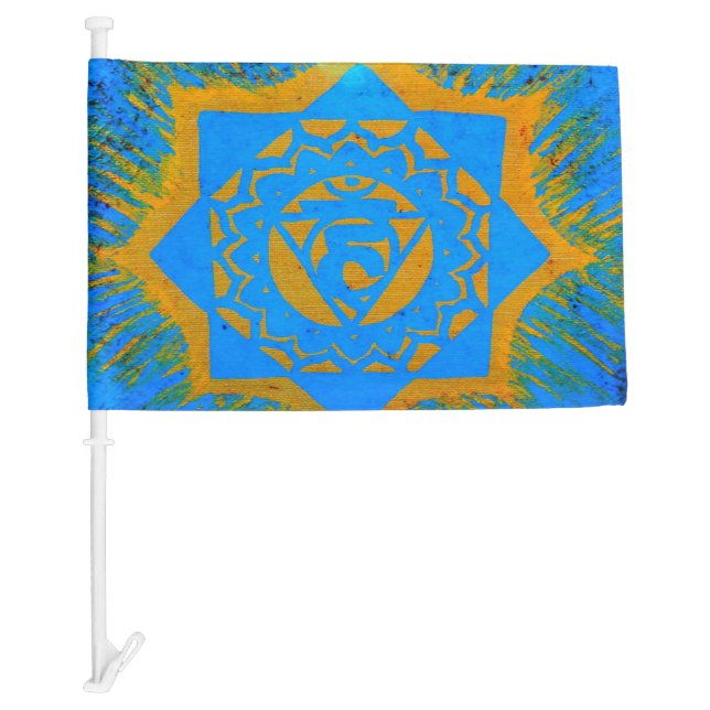 gold and blue tantric symbol car flag (Front)
