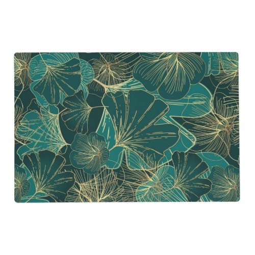 Gold And Blue Tropical Leaves Placemat