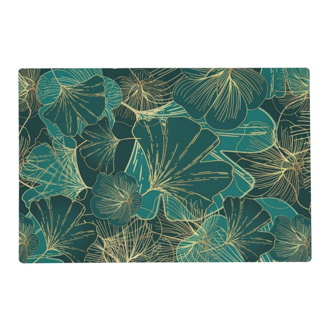 Gold And Blue Tropical Leaves Placemat (Back)
