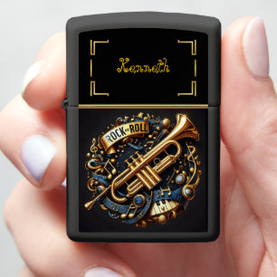 Gold and Blue Trumpet with Rock Spirit Zippo Lighter
