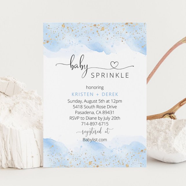 Gold and Blue Watercolor Baby Shower Sprinkle Invitation (Creator Uploaded)