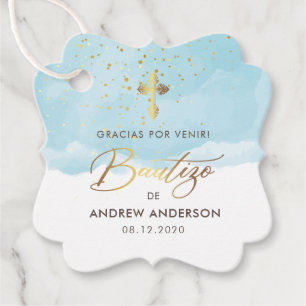 Gold And Blue Watercolor Boy Bautizo Thank You Favor Tags