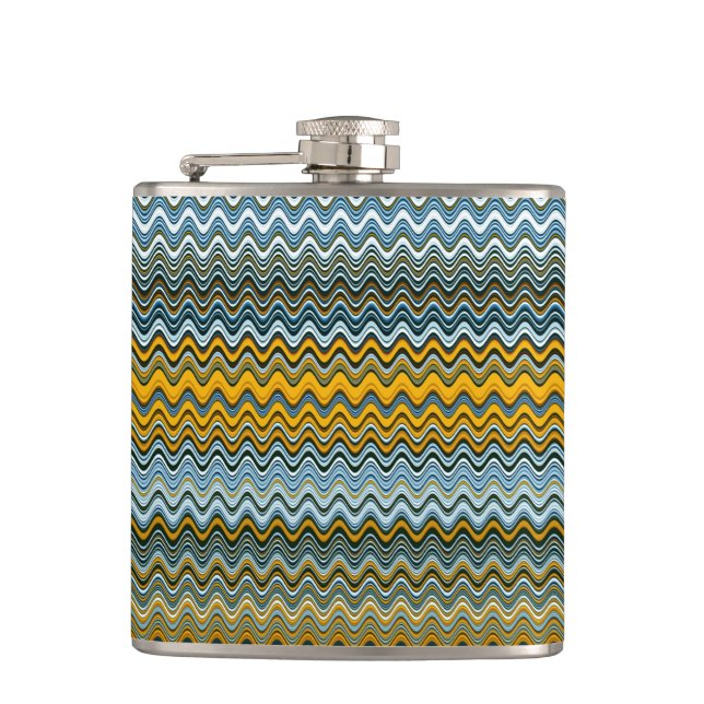 Gold and Blue Wavy Stripes Flask (Front)