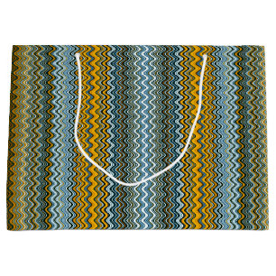 Gold and Blue Wavy Stripes Large Gift Bag