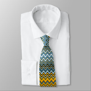 Gold and Blue Wavy Stripes Neck Tie