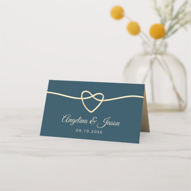 Gold and Blue Wedding Place Card (Back)