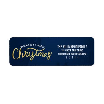 Gold And Blue Wishing A Merry Christmas Holiday Label by cranberrydesign at Zazzle