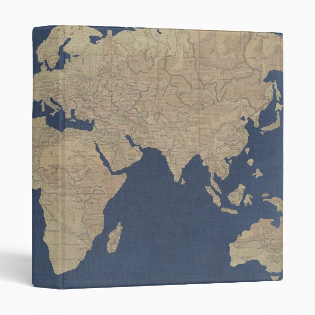 Gold and Blue World Map 3 Ring Binder (Front/Spine)