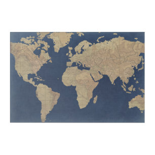 Gold and Blue World Map Acrylic Print
