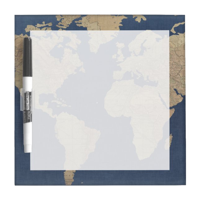 Gold and Blue World Map Dry Erase Board (Front)