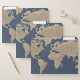 Gold and Blue World Map File Folder